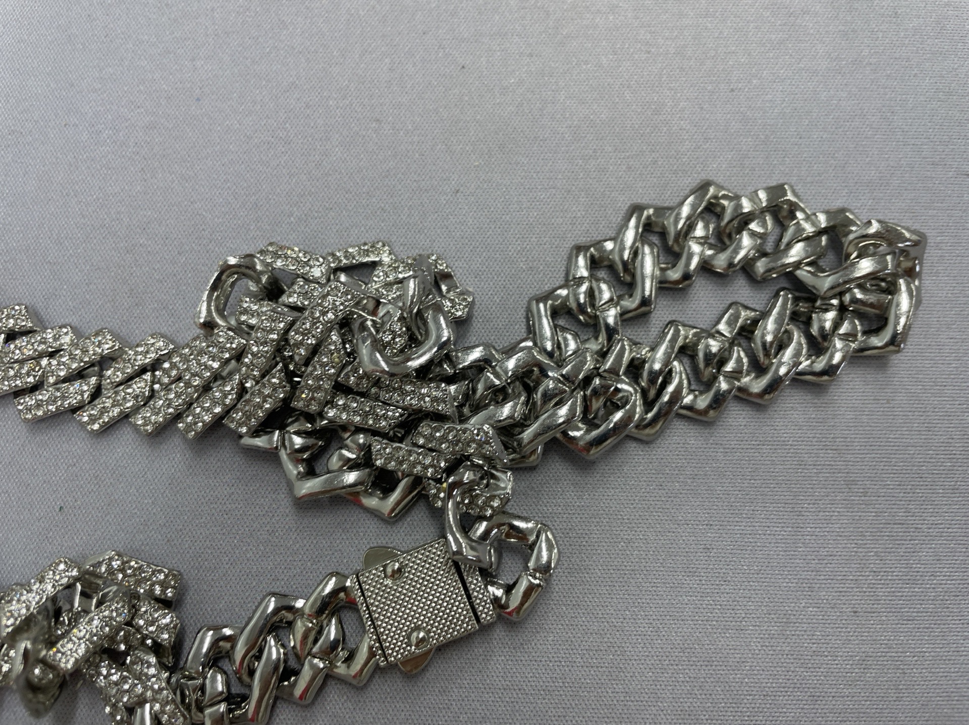 European and american hip hop diamond silver cuban chain necklace, r&b hiphop men’s trendy 14mm full diamond clavicle chain