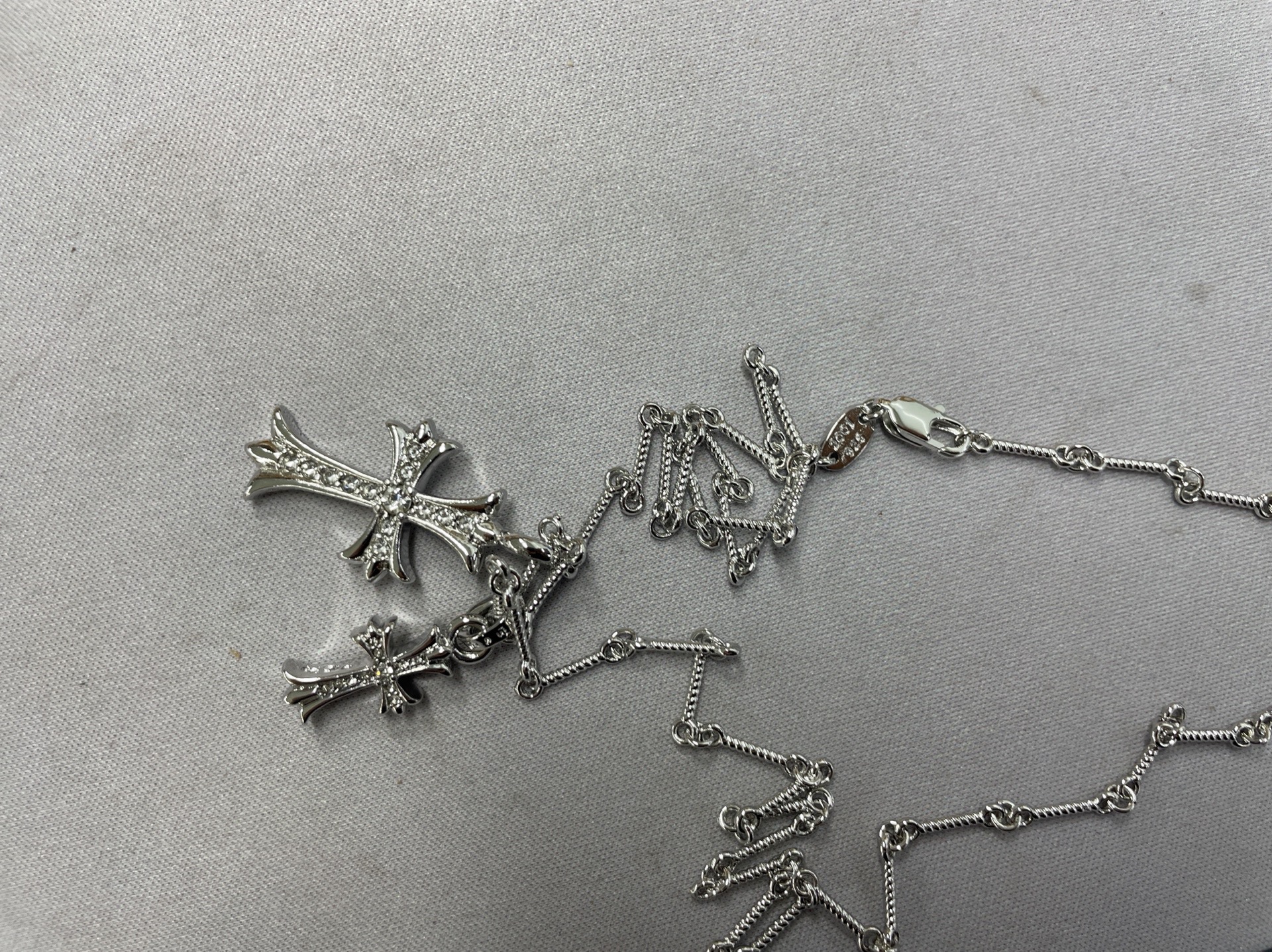 S925 silver croix necklace double cross gold plated old hip hop male and female couple sweaterretro style
