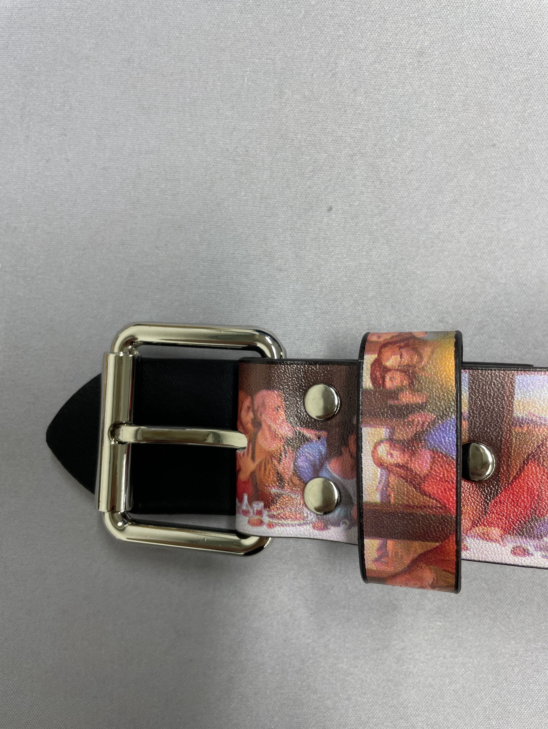Trendy oil painting belt – the last supper, vintage style, high street leather belt, fashionable belt for men and women