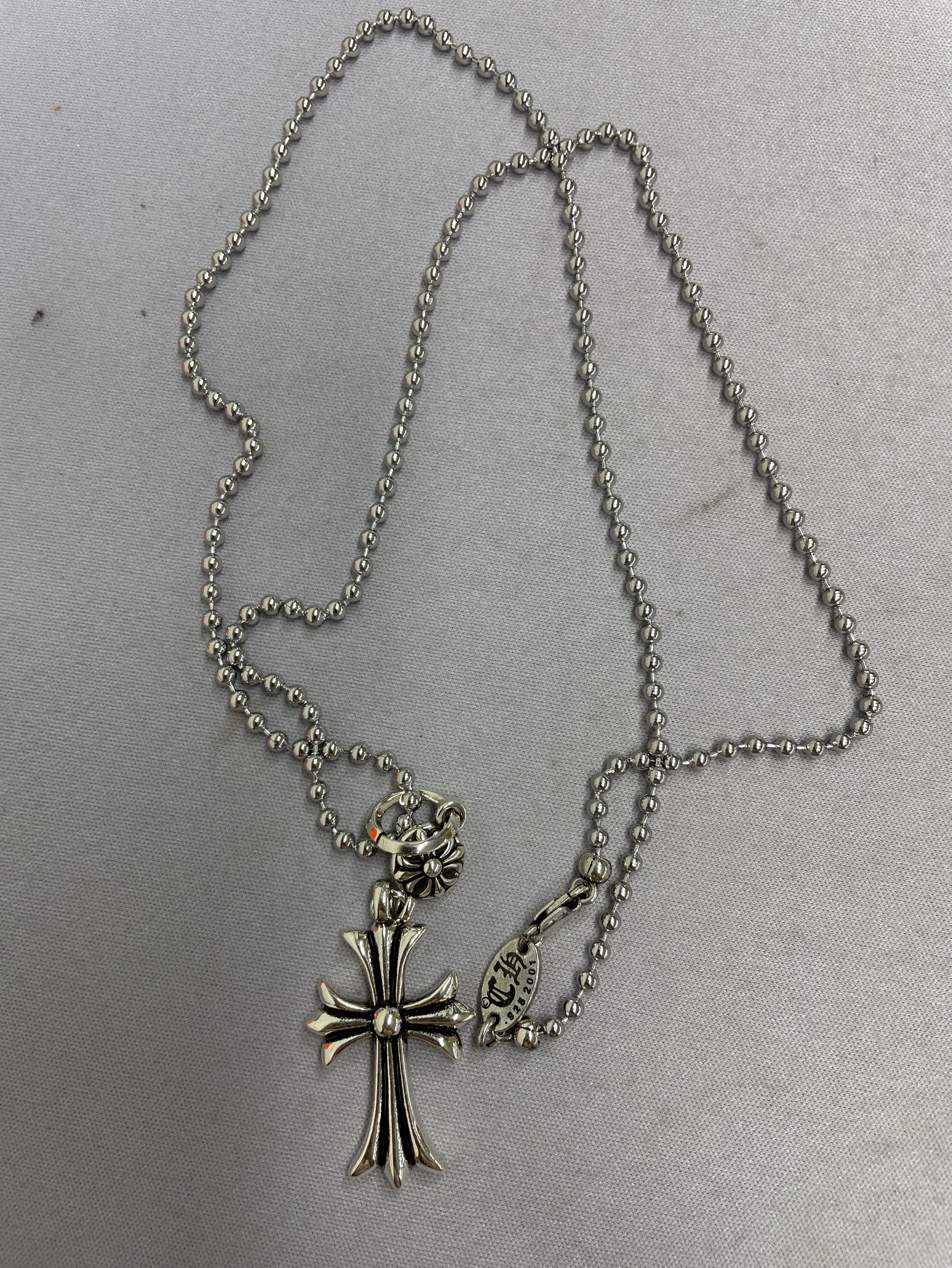 S925 sterling silver ch trendy unisex crow paw high-end version necklace sweater chain retro classic cross pendant