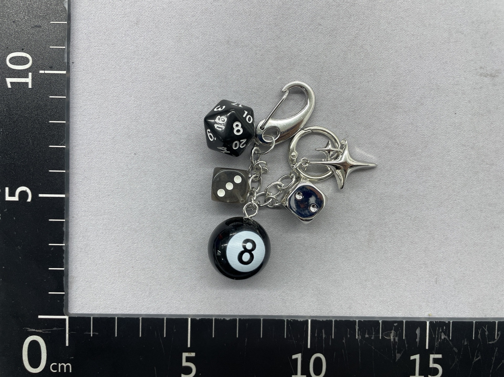 Classic irregular dice billiard black 8 bag hanging keychain stylish design mobile phone pendant bag hanging chain ornament